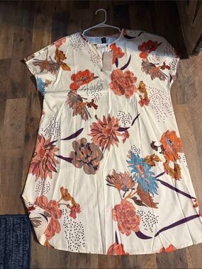 Floral Asymmetrical Women’s Dress in Cream and Orange